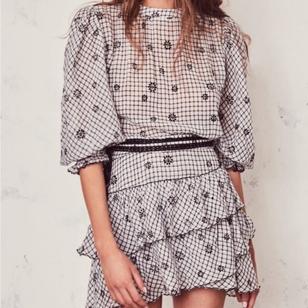 LoveShackFancy Black and White Checkered Mini Dress